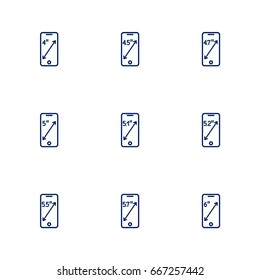 A set of icons with the image of phones with different screen diagonals. Icon set with editable stroke
