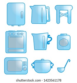 Set of icons with the image of various kitchen utensils