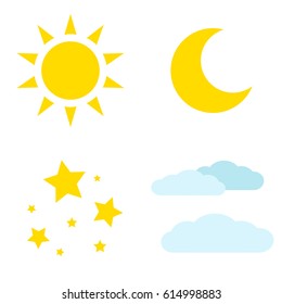 set of icons for image weather. vector illustration. Yellow silhouette on a white background. Flat style.