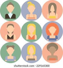 Set of icons with the image of women in flat style