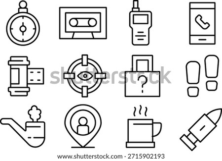 Set of icons including a stopwatch TV phone and other items isolated on a transparent background