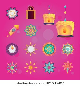 set of icons for india festival of lights vector illustration design