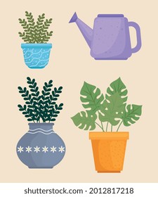 set of icons indoor plants