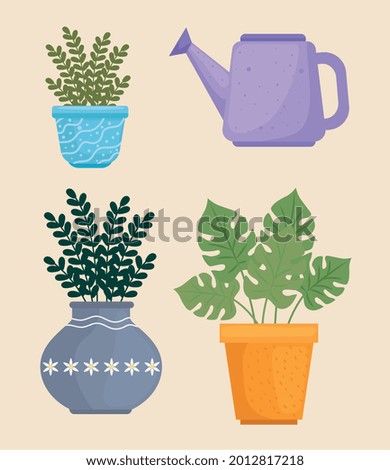 set of icons indoor plants