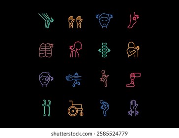 Set of icons for injury. Editable stroke. Vector illustration