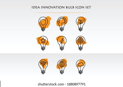 Conjunto de iconos, innovación, idea, bombilla, icono de línea, iconos mínimos, icono moderno, creativo, vector, diseño plano, plantilla vectorial, iconos