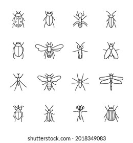Set of icons of insects, vector illustration
