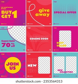 set of icons for Instagram Social Media Design Post Template Set Editable Frames Decorated with Aesthetic Lines. Suitable for Promotion, give away, special office, join us on a colorful background.