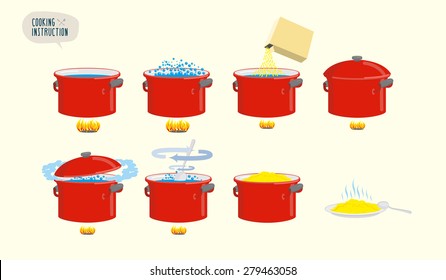 Set icons for instruction. Info graphics Cooking porridge.