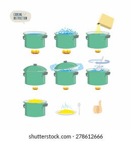 Set  icons for instruction. Infographics Cooking porridge.