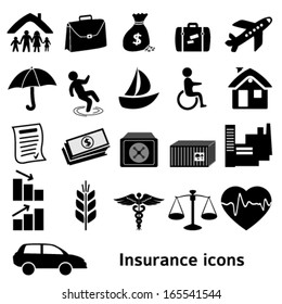 Set icons insurance. Vector illustration of different kinds of insurance. Can be used for infographics and typography, chart process the insurance company, business service steps options