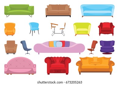 A set of icons for the interior, sofas, chairs, armchairs. On white isolated background. Icon Eps10