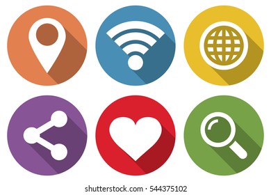 Set of icons for internet in a flat design with long shadow