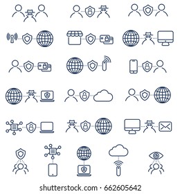 Set IT icons. Internet security line flat icons for web.Icons set with editable stroke.