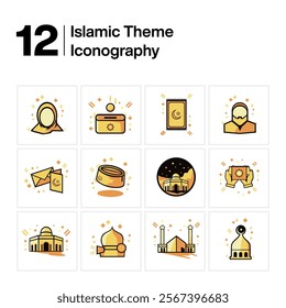 Set of icons. Islamic icons for ramadan template. Set islamic icons isolated on white background. Gold Islamic Icon. Islamic Stream