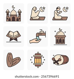 Set of icons. Islamic icons for ramadan template. Set islamic icons isolated