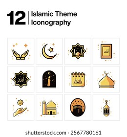 Set of icons. Islamic icons for ramadan template. Set islamic icons isolated on white background. Gold Islamic Icon. Islamic Stream