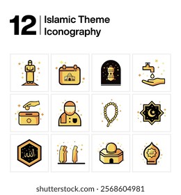 Set of icons. Islamic icons for ramadan template. Set islamic icons isolated on white background. Gold Islamic Icon. Islamic Stream
