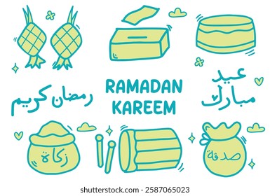 Set of icons with Islamic Ramadan theme. With doodle style. For layout, website, graphic design. V2