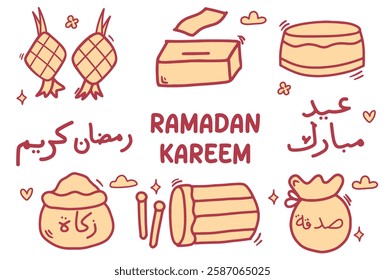 Set of icons with Islamic Ramadan theme. With doodle style. For layout, website, graphic design. V2