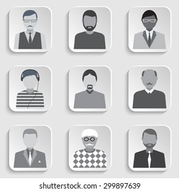Set of icons isolated men. Done in black, white, gray tone.  Vector  illustration.