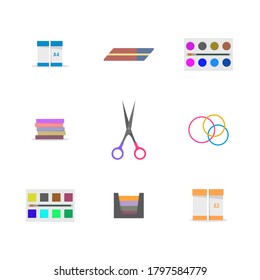 Set of icons isolated on white background. Office and school, vector illustration.