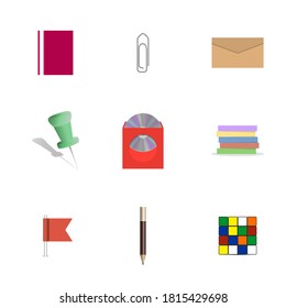 Set of icons isolated on white background. Office and school, vector illustration.