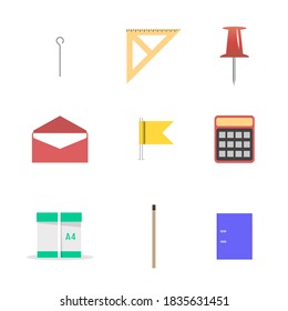 Set of icons isolated on white background. Office and school, vector illustration.