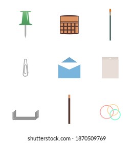 Set of icons isolated on white background. Office and school, vector illustration.