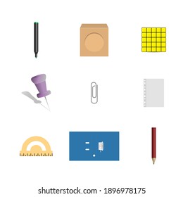 Conjunto de iconos aislados en fondo blanco. Oficina y escuela, ilustración vectorial.