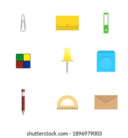 Set of icons isolated on white background. Office and school, vector illustration.