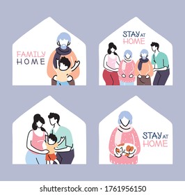 conjunto de iconos aislamiento y distanciamiento social, permanecer diseño de ilustración vectorial de casa