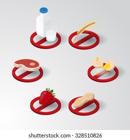 set of icons isometric common allergens