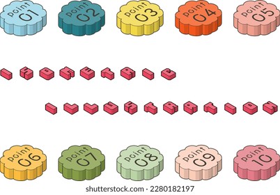 Conjunto de iconos con puntos en forma de nube de estilo isométrico. Material de icono colorido y tridimensional. Conjunto de piezas de diseño para ilustraciones y encabezados. Iconos orientados hacia arriba 2.