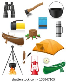 set icons items for outdoor recreation vector illustration isolated on white background