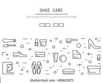 Set Icons Items For Shoe Care. Elements For This Service Shoe Shine. Outline Icon For Shoe Care