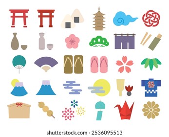 Set of icons with Japanese motifs Vector illustration