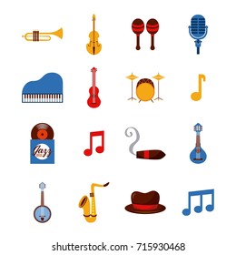 set of icons jazz music elements concept