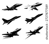 Set icons of Jet flying logo vector transparent. silhouette logo of jet.