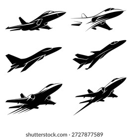 Set icons of Jet flying logo vector transparent. silhouette logo of jet.