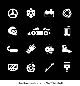 Set icons of karting isolated on black. Vector illustration