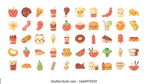 set of icons kawaii food on white background vector illustration design