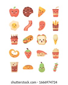 set of icons kawaii food on white background vector illustration design