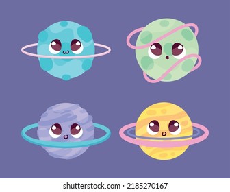 Set Icons Kawaii Space Planets