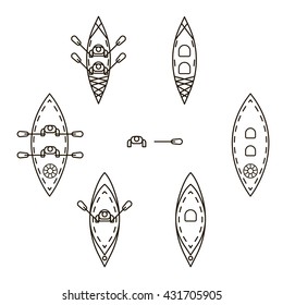 Set of icons with kayaks or boats