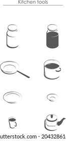 Juego de iconos de los artículos de cocina para cocinar
