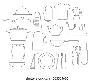 Set of icons of kitchen objects - vector