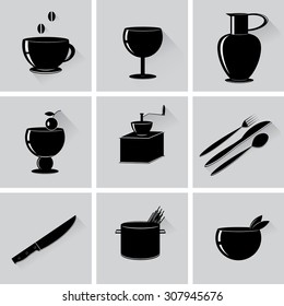 A set of icons for kitchen, ware and food