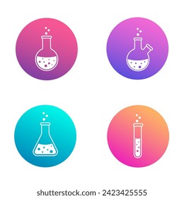 Set of icons of laboratory flask and test tube on angled background with gradient. Logo or icon design.