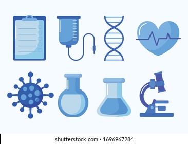 set of icons laboratory and vaccination vector illustration design